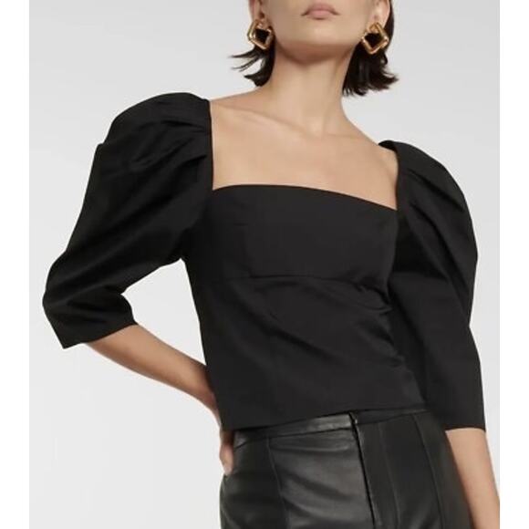 NWT Black VINCE Draped 3/4 Sleeve Square Neck Poplin Top Blouse Size 6 - Picture 1 of 8